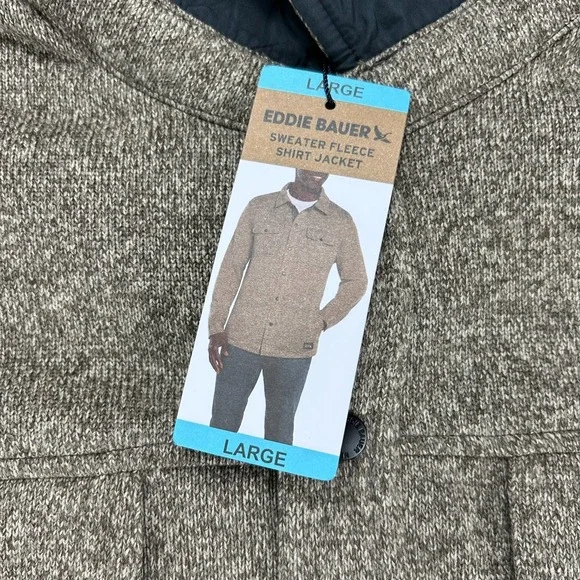 NWT Eddie Bauer Sweater Fleece Shirt Jacket Mens L Turkish Coffee Outdoor Logo - Picture 3 of 9